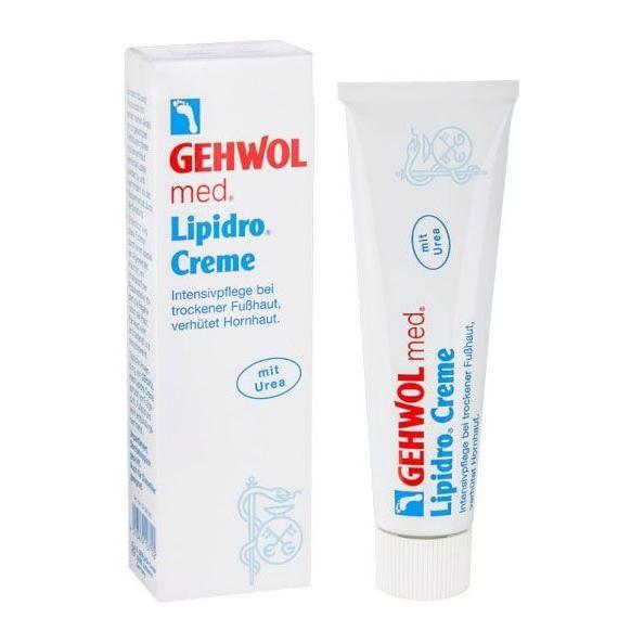 Gehwol Med Lipidro Foot Cream in 75ml tube, moisturizing foot care product by Pasteur Pharmacy with nourishing ingredients.