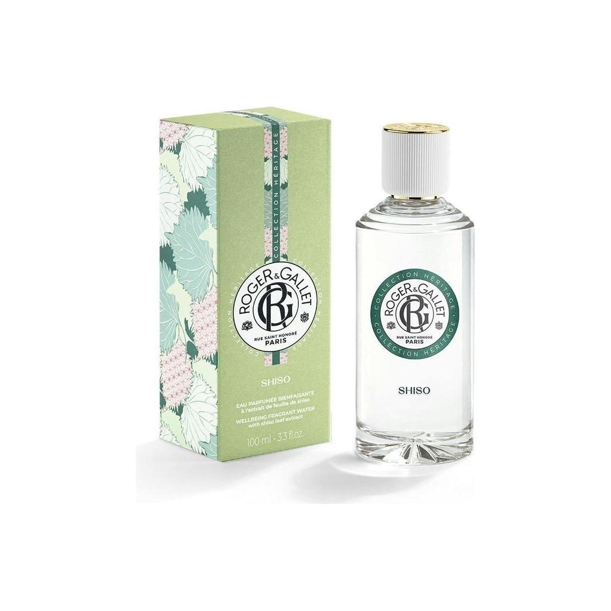 Roger & Gallet Shiso Eau Parfumée Wellbeing Fragrant Water 100ml, a refreshing floral and herbal perfume in a clear bottle.
