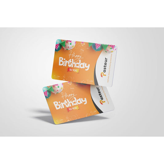 Happy Birthday Pasteur Pharmacy gift card with $5 value, featuring festive birthday design and branding on a digital e-gift card.