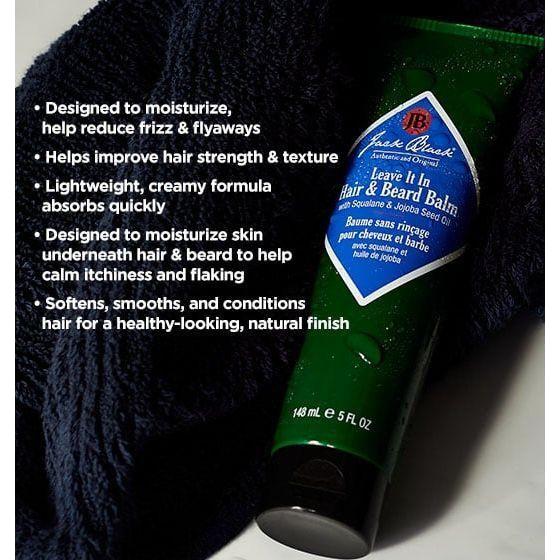 Jack Black Leave It In Hair and Beard Balm in 5 oz container, natural styling product for hair and beard care.
