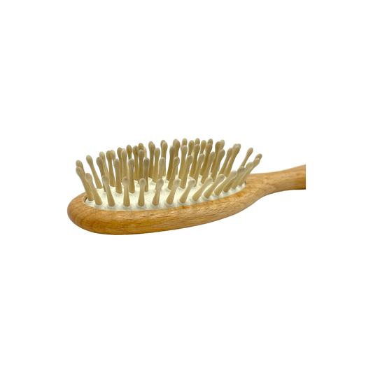 Dural Beech wood rubber cushion hair brush with wooden pins, designed for gentle detangling and scalp comfort.