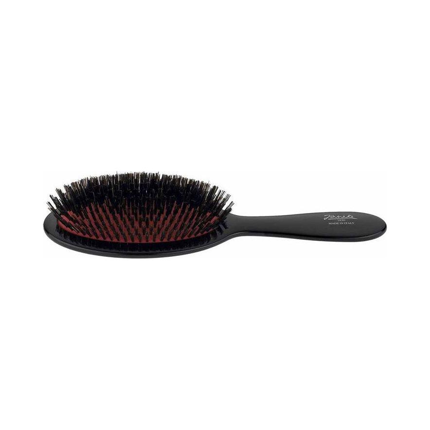 Large black Janeke hair brush with 2 oz size, featuring smooth bristles and ergonomic handle for gentle styling.