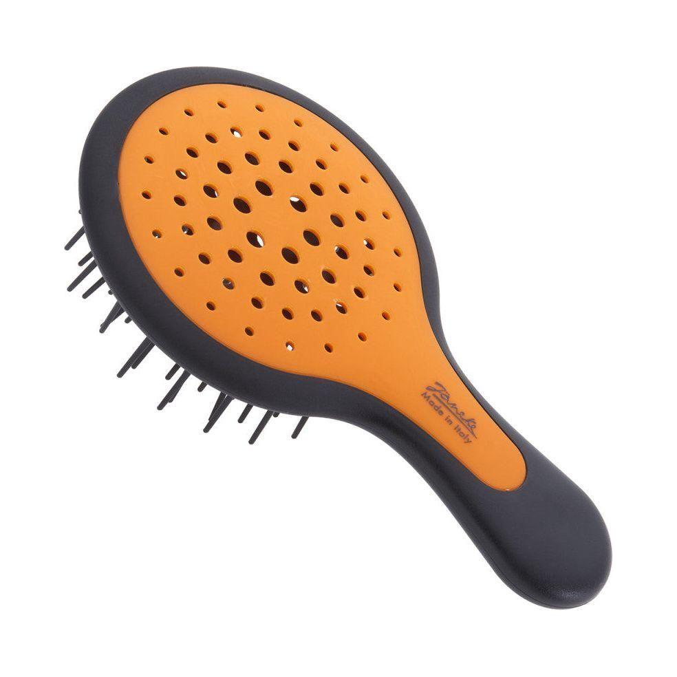 Janeke Mini SuperBrush hair brush in black and orange, compact styling tool with ergonomic design for easy hair grooming.