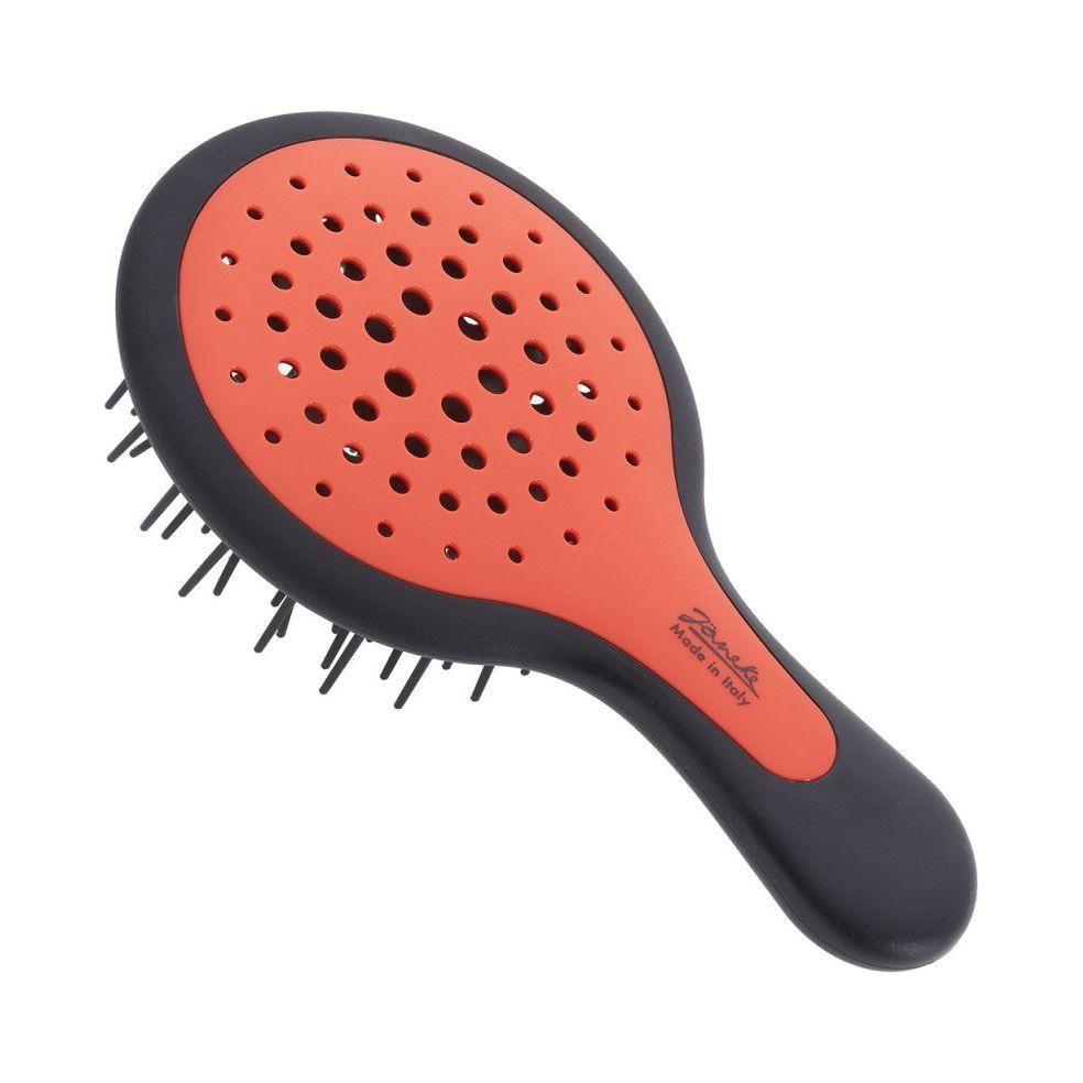 Janeke Mini SuperBrush black and red hair brush with compact design, ideal for styling and detangling hair.