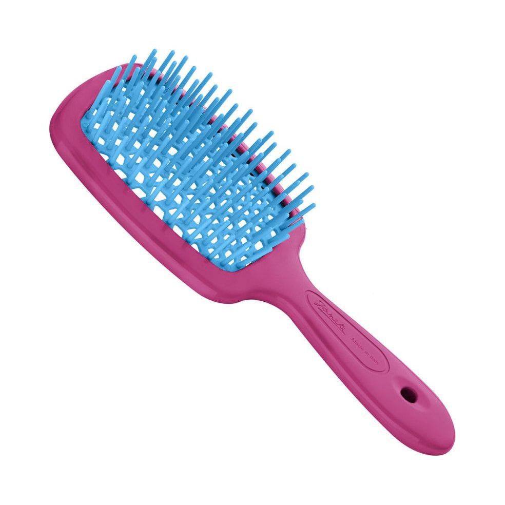Janeke Superbrush small hair brush in fuchsia and turquoise, model 86SP234 FUX, with sleek bristle design for gentle styling.