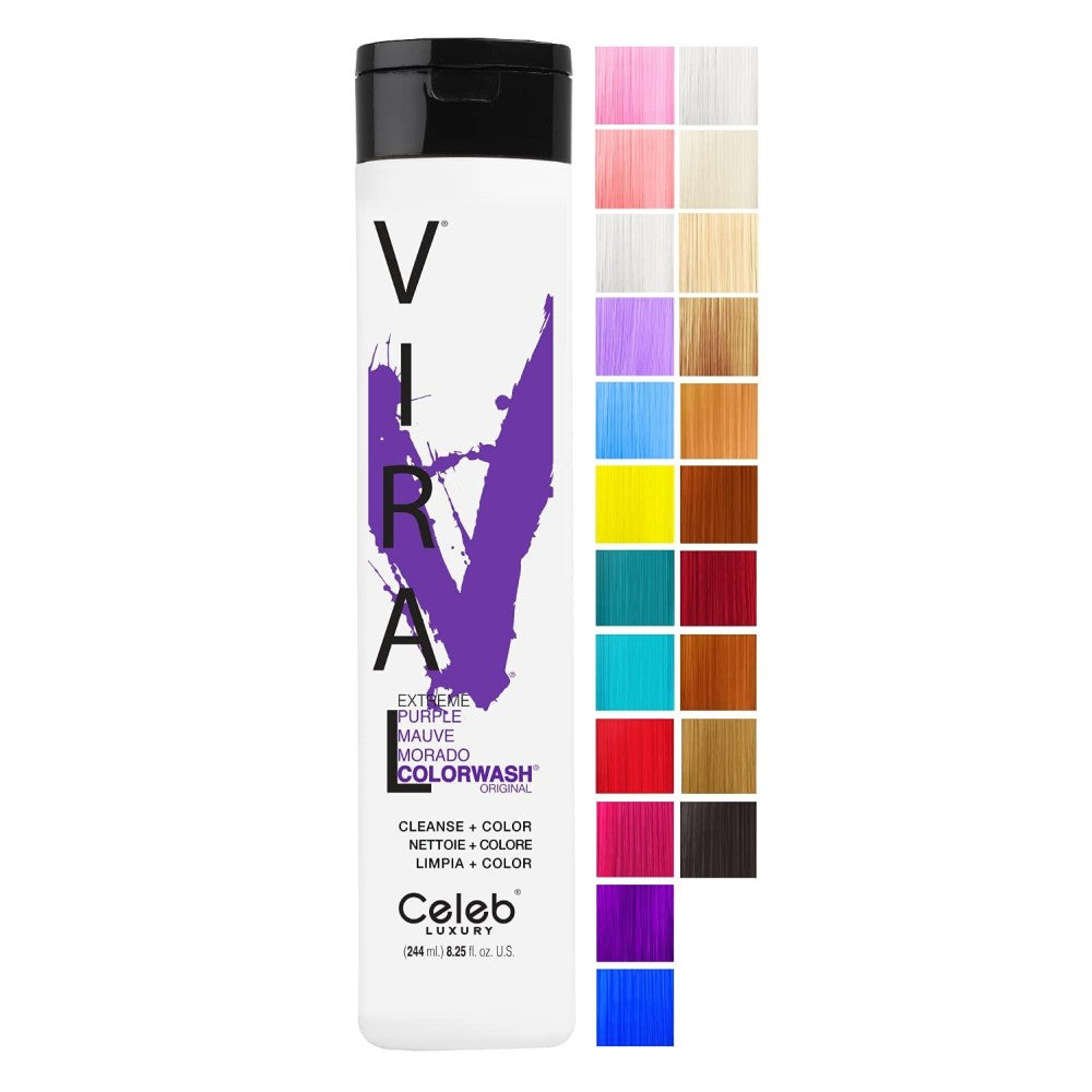 Celeb Luxury Viral Colorwash semi-permanent purple hair color depositing shampoo, professional hair care product in a bottle