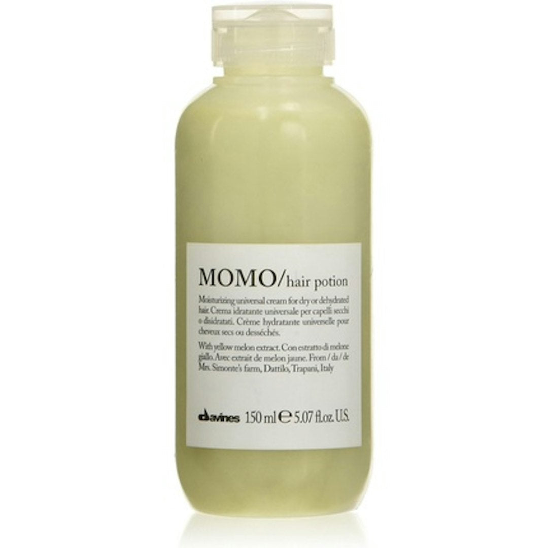 Davines Momo Hair Potion moisturizing universal cream in 5.07oz jar, nourishing hair care product with a smooth cream texture.