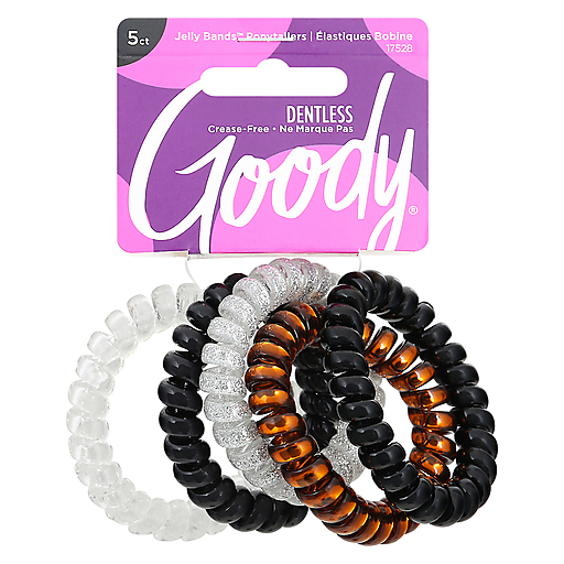 Goody Jelly Bands Ponytailers by Pasteur Pharmacy, dentless hair ties in various colors for secure ponytails and hair styling.