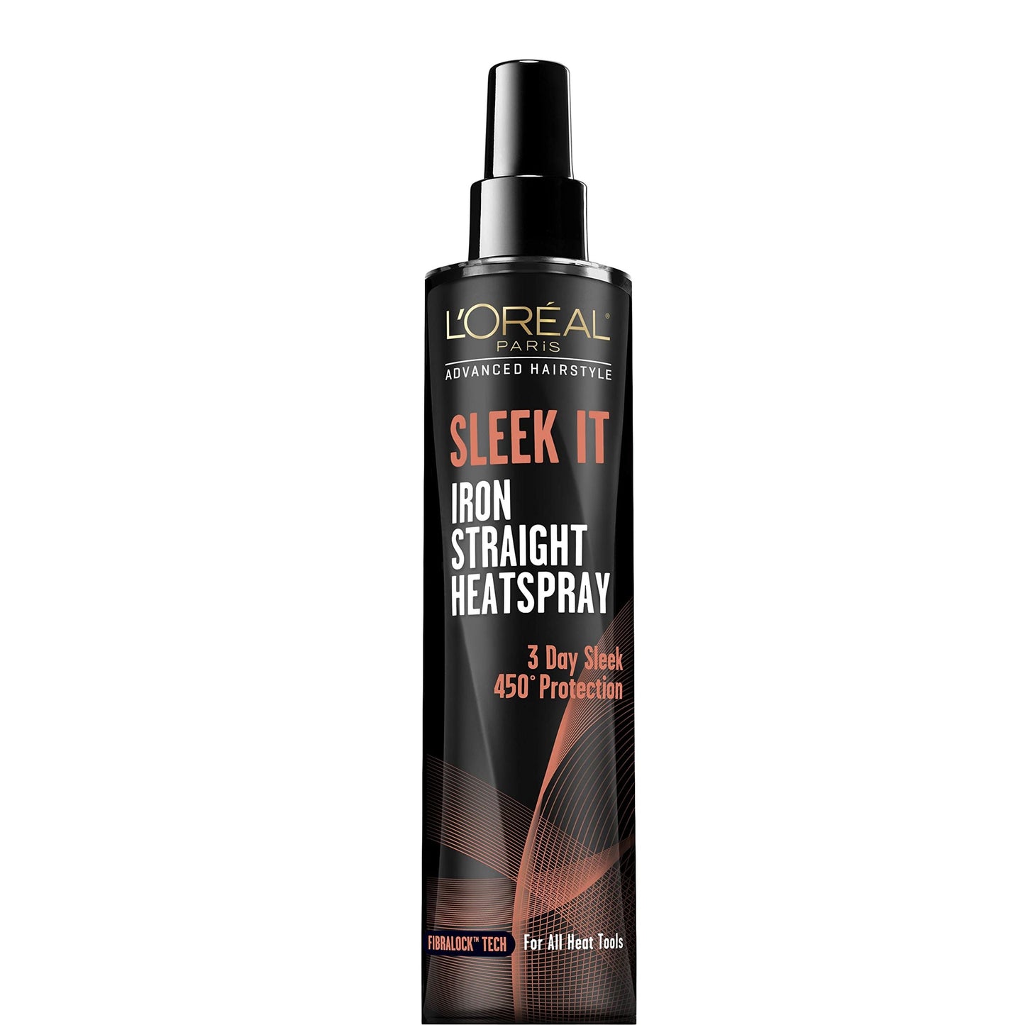 L'Oreal Paris Sleek It Iron Straight Heat Spray in a 5.7-ounce bottle, designed for smooth, straight hair styling.