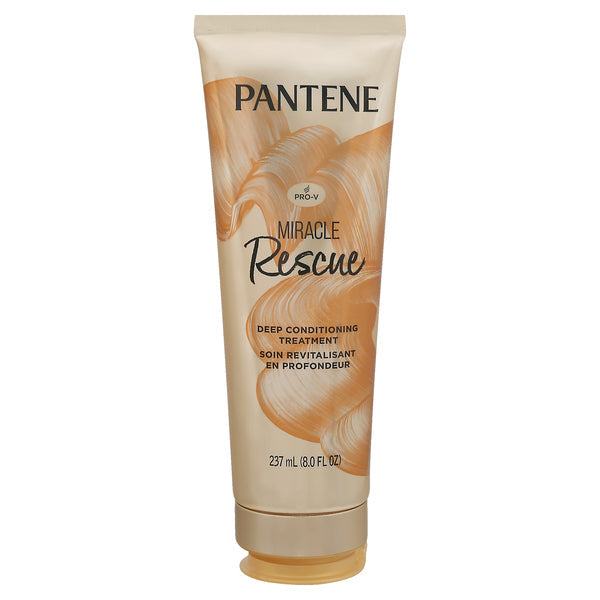 Pantene Miracle Rescue Deep Conditioning Hair Mask Treatment in 8 fl oz jar, for damaged hair repair and hydration.
