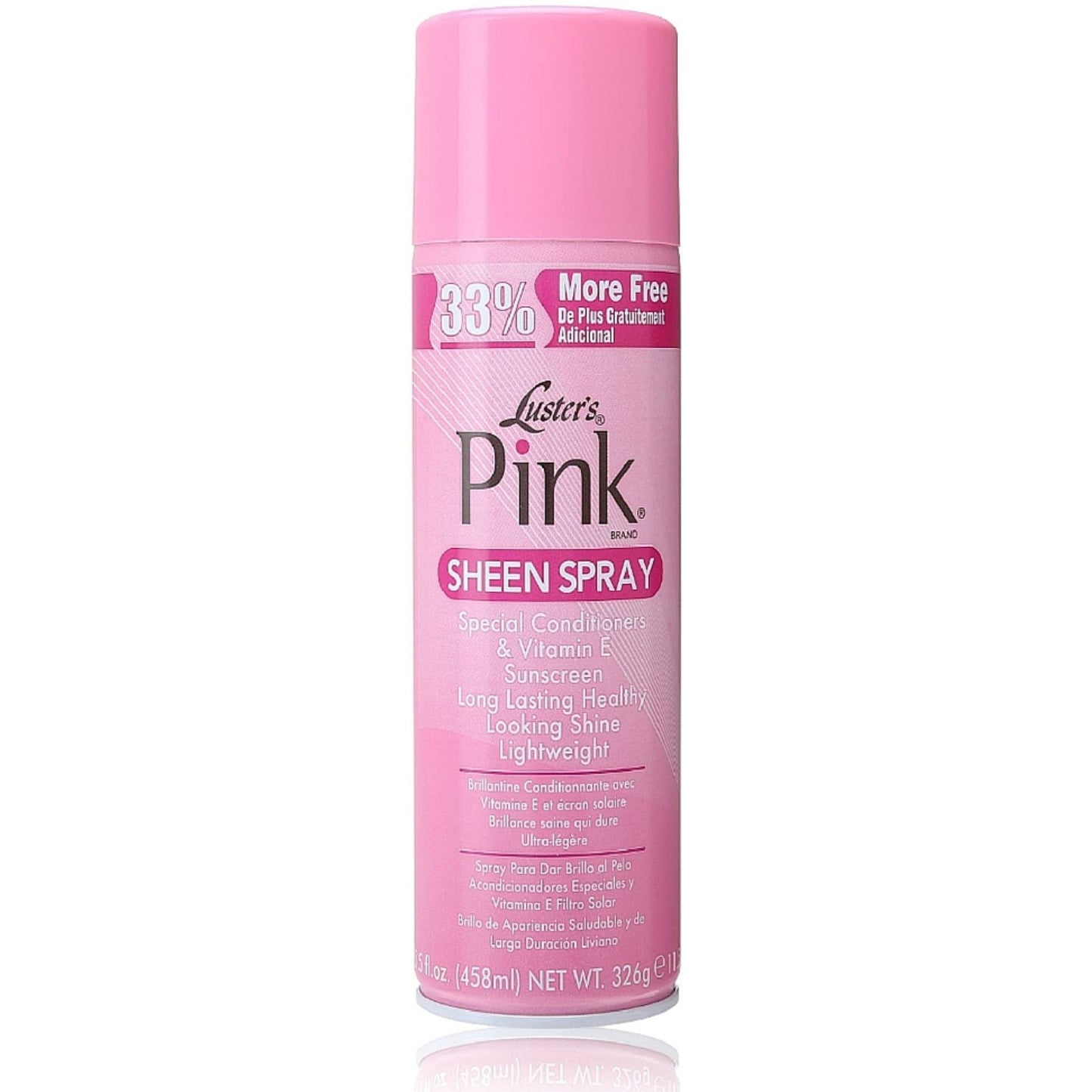 Pink Luster's Sheen Spray by Pasteur Pharmacy, 11.5 fl oz, a hair care product with a pink spray bottle and shiny finish.