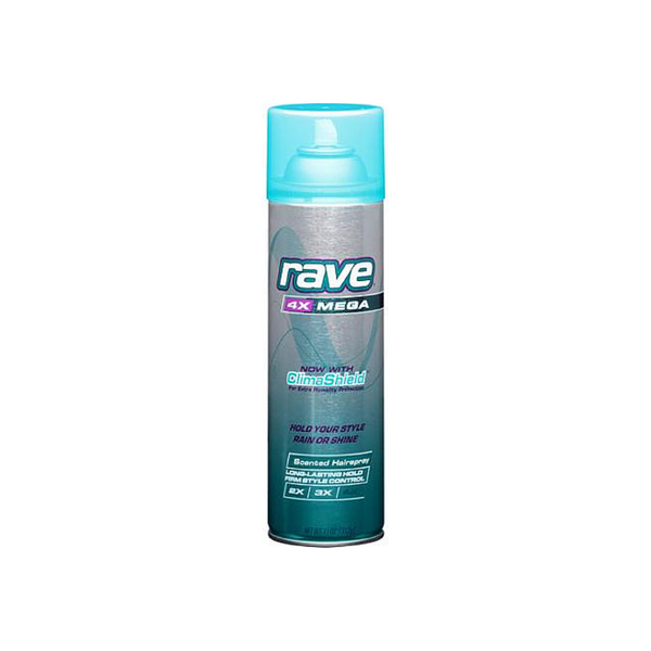 Rave 4x Mega Altitude Super Hold Hair Spray by Pasteur Pharmacy, 11 oz unscented aerosol for strong, long-lasting hold.