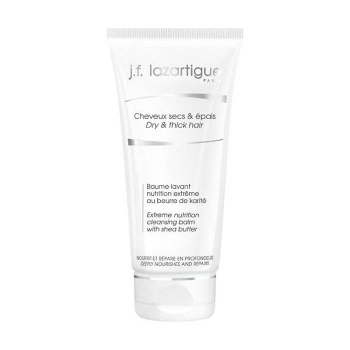 J.f. Lazartigue Cleansing Balm with Shea Butter for hair, 150ml, in a white jar with a blue label and floral design