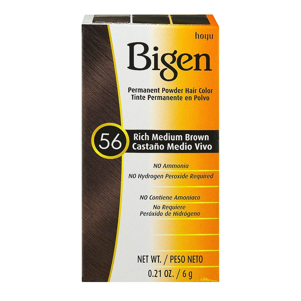 Bigen Permanent Powder Hair Color in Black Brown, ammonia-free, 0.21 oz, by Pasteur Pharmacy, showing the hair color powder container.