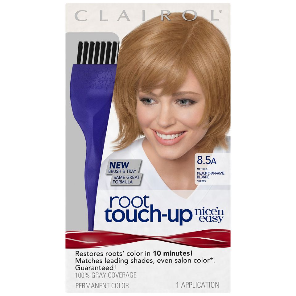 Clairol Nice'n Easy 8.5A Medium Ash Blonde permanent hair color box, showcasing the product packaging and hair color shade.