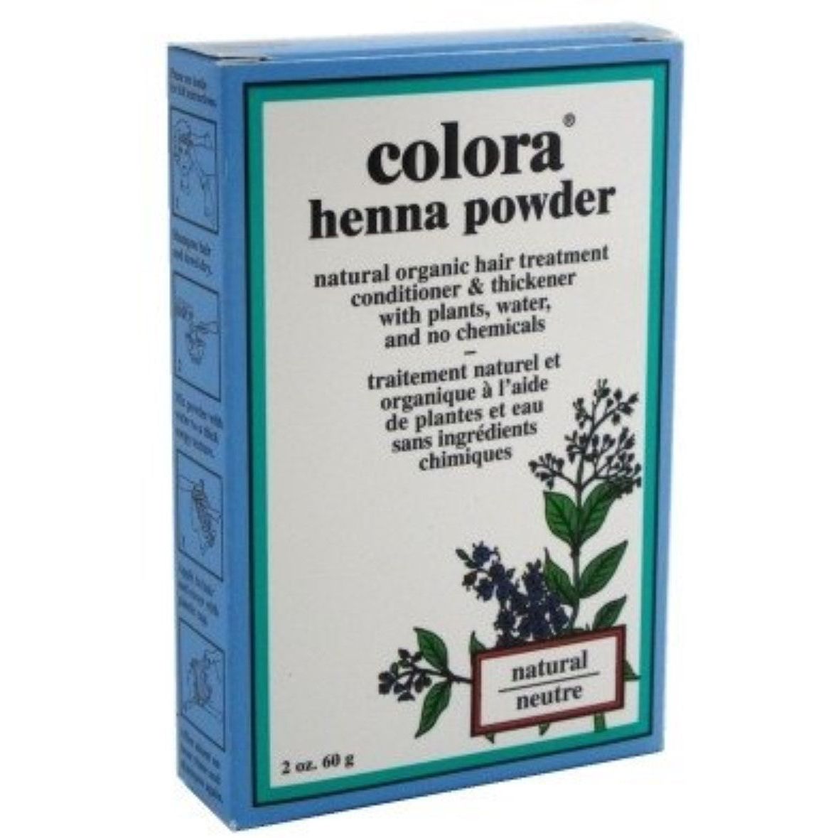 Pasteur Pharmacy Colora Henna Powder Hair Color in 2 oz container, natural hair dye for conditioning and coloring hair.