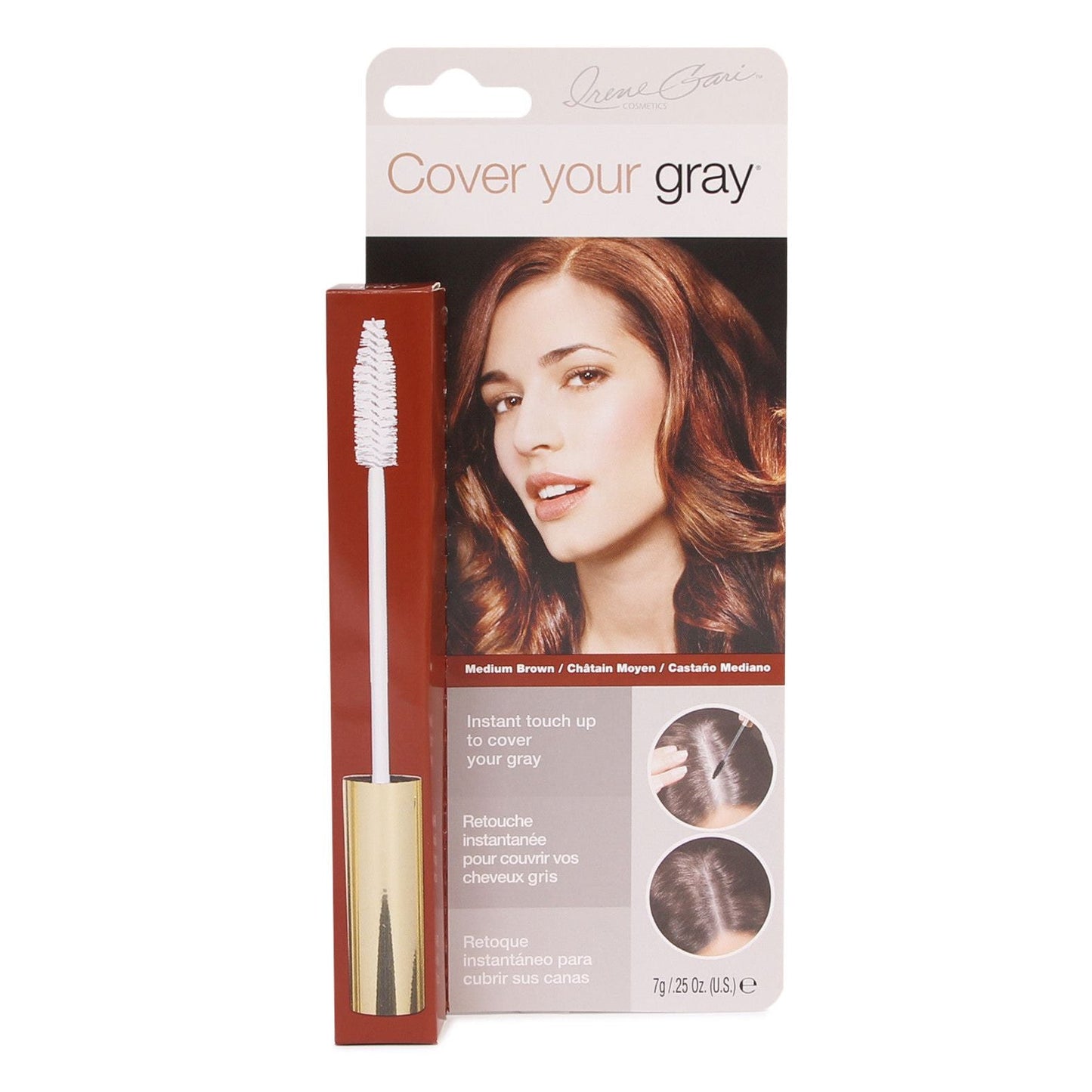 Pasteur Pharmacy Cover Your Gray Brush-in Hair Color in Medium Brown, 0.25 oz, showing the brush applicator and hair color product.