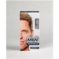 Just For Men Autostop Foolproof Hair Color Light Brown A-25 kit, 16 oz, showing the hair color bottle and application tools.