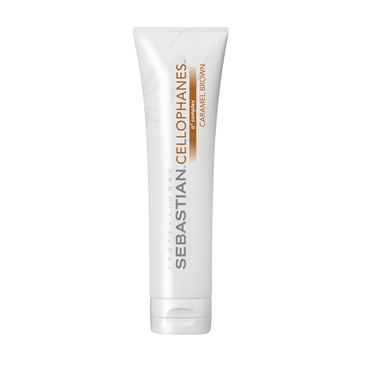 Sebastian Professional Cellophanes caramel brown hair color in a 10.2 oz bottle, showcasing glossy, rich brown shade.