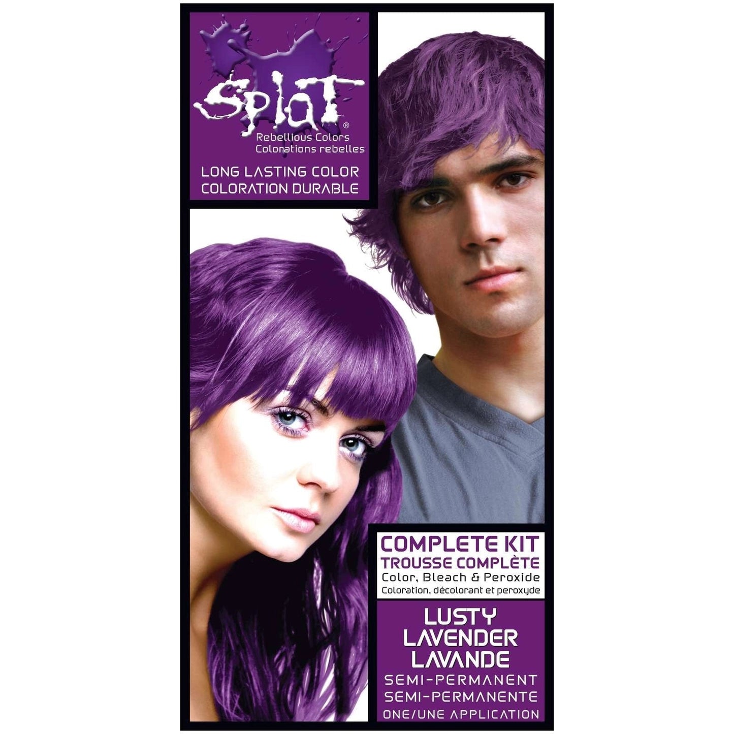 Splat Complete Kit Lusty Lavender hair color kit with bottle and applicator for vibrant lavender hair transformation