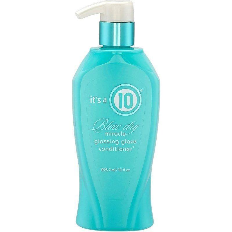 It's a 10 Blow Dry Miracle Glossing Glaze Hair Conditioner by Pasteur Pharmacy in a 10 oz bottle showing shiny, smooth hair.