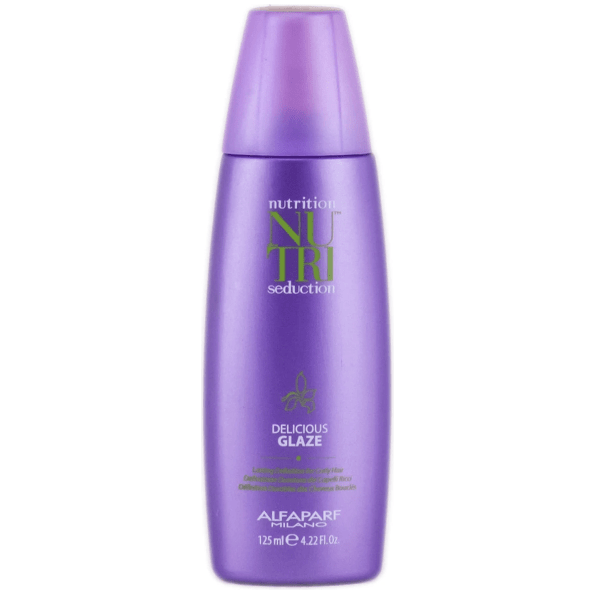 Alfaparf Nutri Seduction Delicious Glaze hair glaze in 4.22 oz bottle, with shiny, smooth hair shine and nourishing formula
