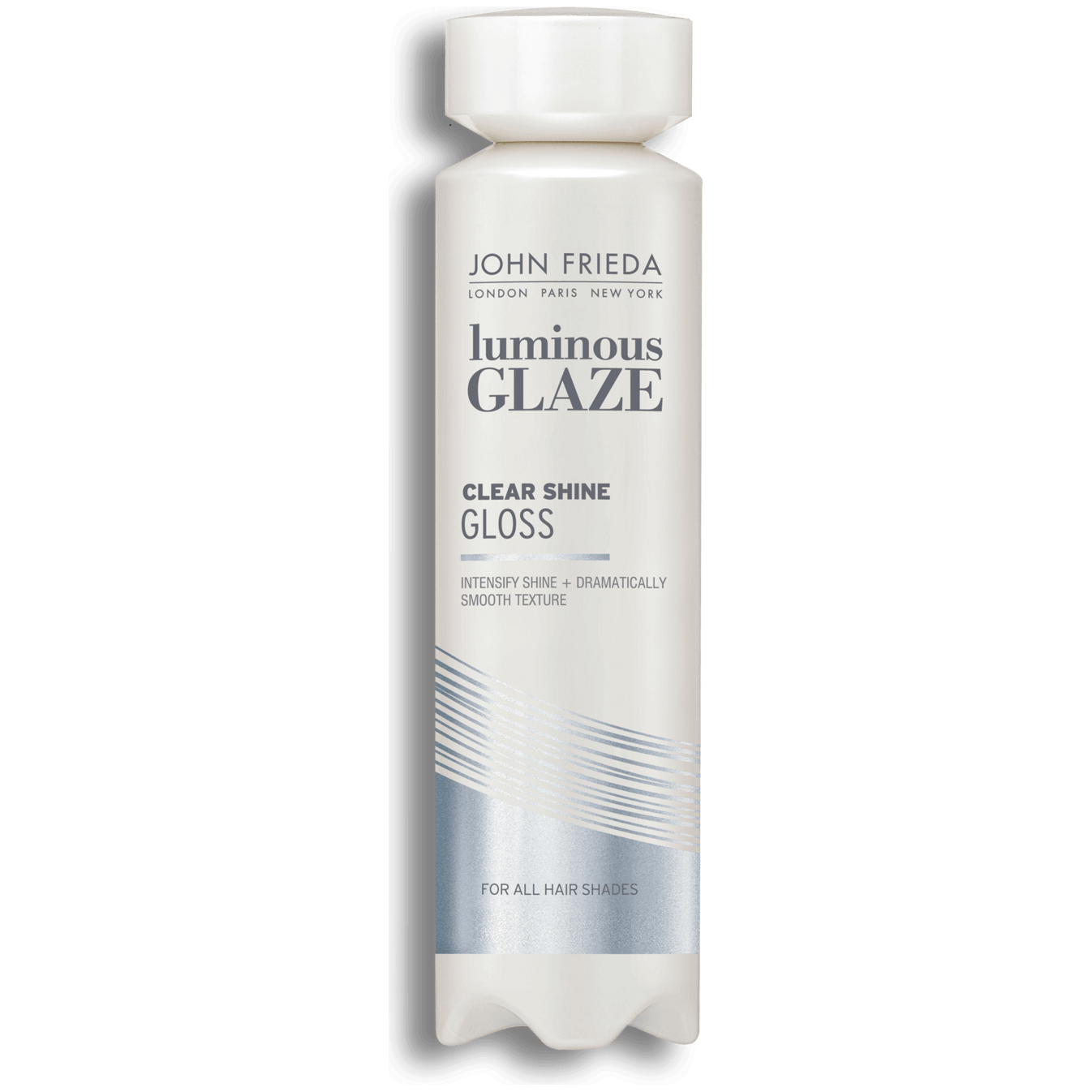 John Frieda Liquid Shine Clear Glaze in 6.5 oz bottle, a hair glaze with a shiny, clear finish for smooth, glossy hair.