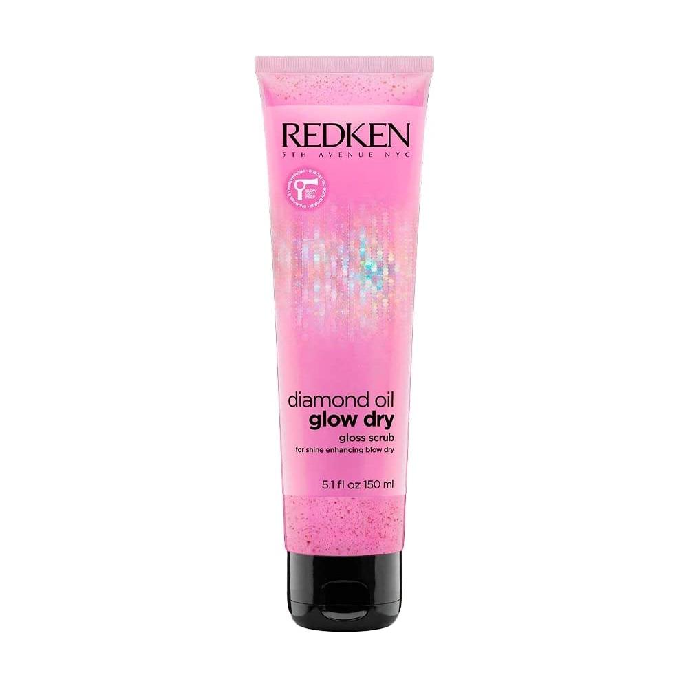 Redken Diamond Oil Glow Dry Gloss Scrub in 5.1 oz bottle, a hair gloss scrub for shine and smoothness.