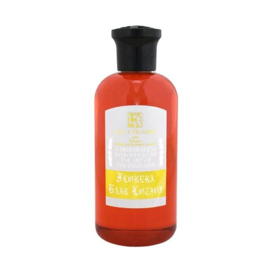 Geo. F. Trumper Floreka Hair Lotion in 200 ml bottle, natural hair treatment with refreshing formula, suitable for daily use.