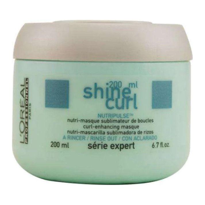 L'Oreal Serie Expert Shine Curl Hair Mask in 6.7 oz jar, smooth and shiny curls, moisturizing treatment for curly hair.