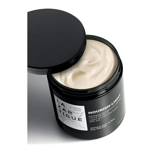Lazartigue Nourish-Light Hair Mask in 8.4 oz jar, creamy texture, designed to nourish and hydrate hair.