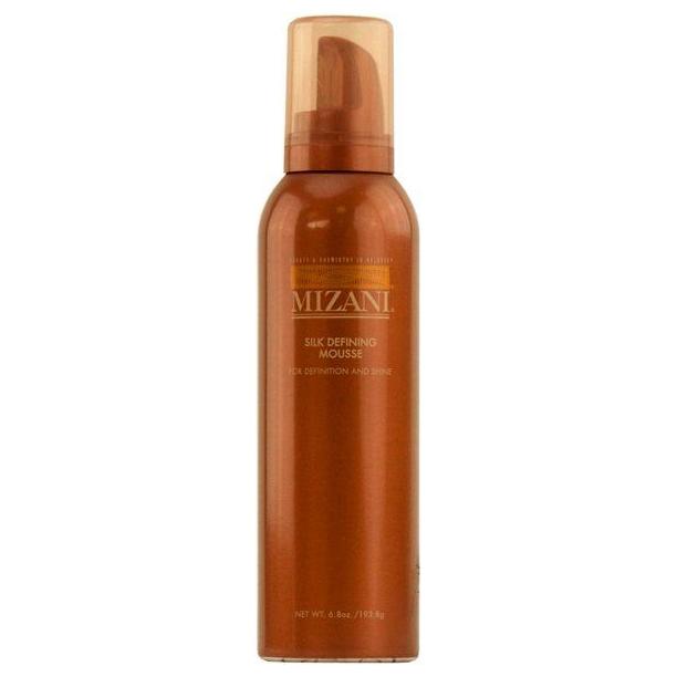 Mizani Silk Defining Mousse in 6.8 oz bottle, hair mousse for styling and defining curls or waves.