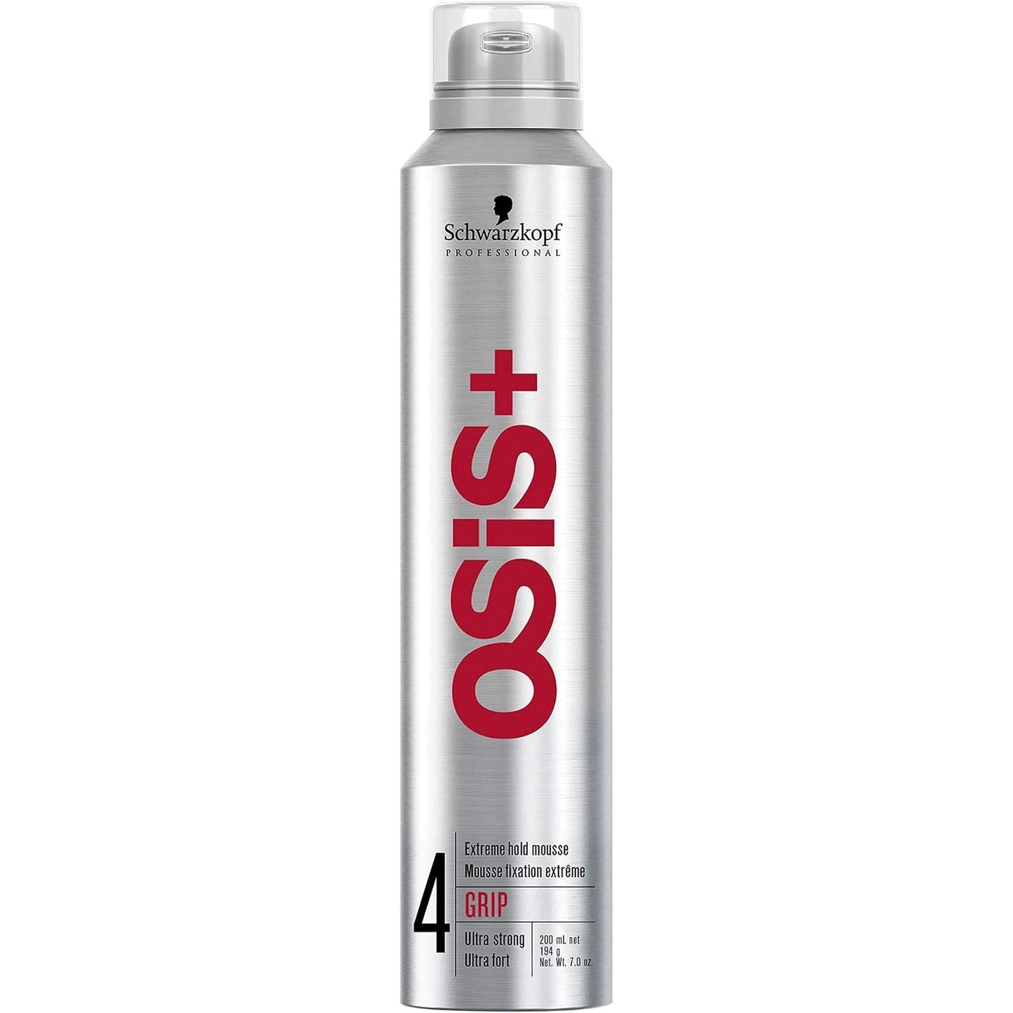Schwarzkopf Osis+ Grip Style Super Hold Mousse in 7 oz bottle, providing strong hold for styled hair.