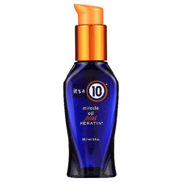 Pasteur Pharmacy It's a 10 Miracle Oil Plus Keratin hair oil in a 3 oz bottle, designed to nourish and strengthen hair.