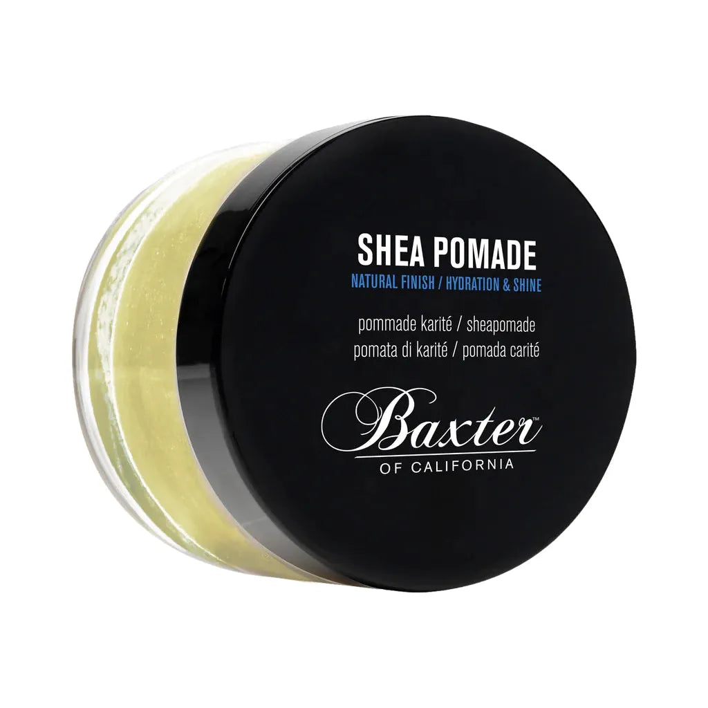 Baxter of California Shea Pomade in 2 oz jar, hair styling pomade with natural shea ingredients, displayed on a plain background.