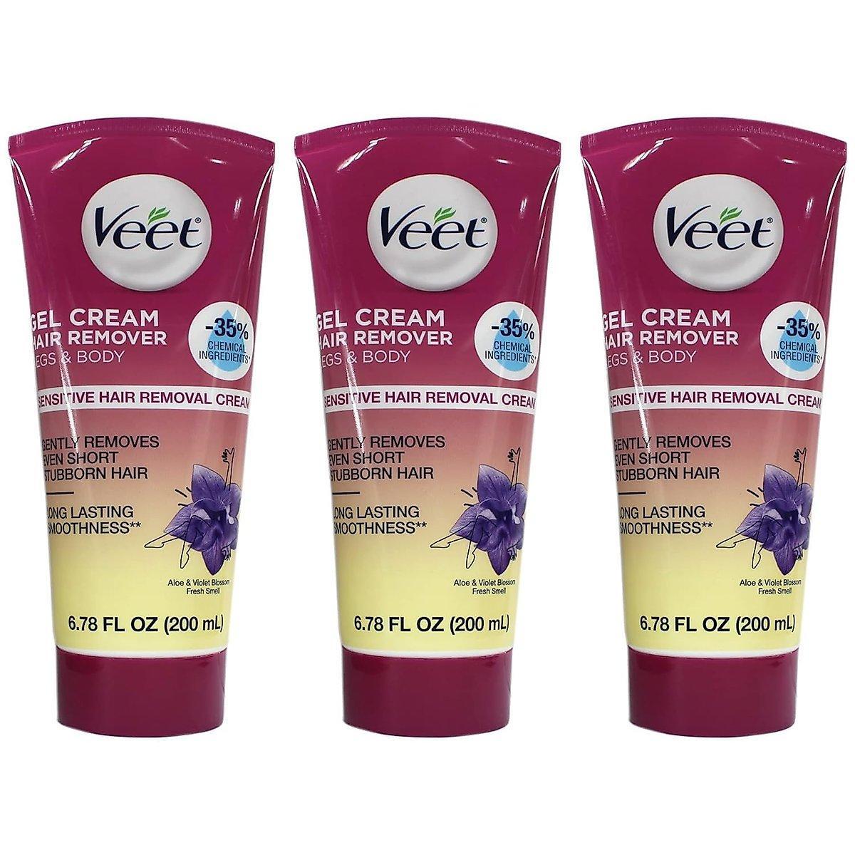Veet Legs & Body Hair Remover Gel Cream in sensitive formula, 6.78 fl oz, for effective hair removal on legs and body.