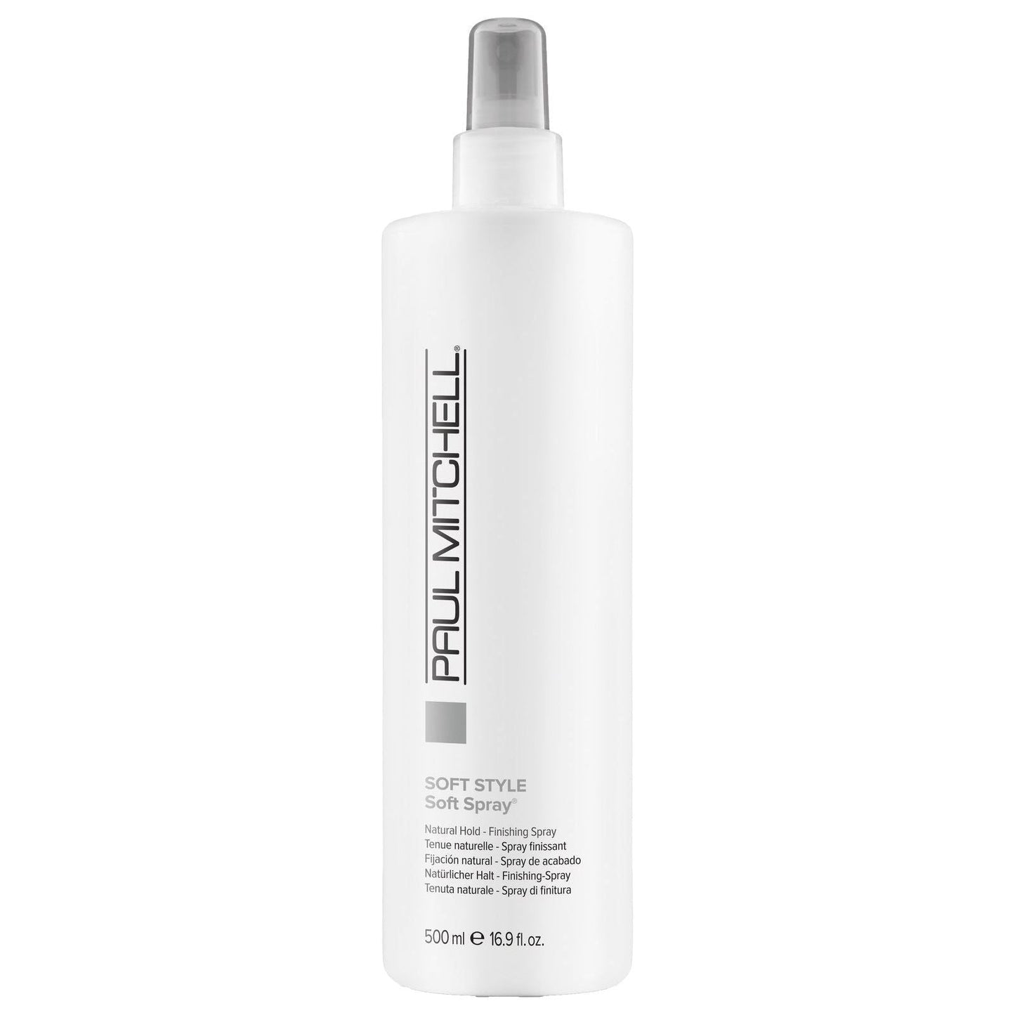 Paul Mitchell SoftStyle Soft Spray hair spray in 500ml bottle, used for flexible hold and soft styling.