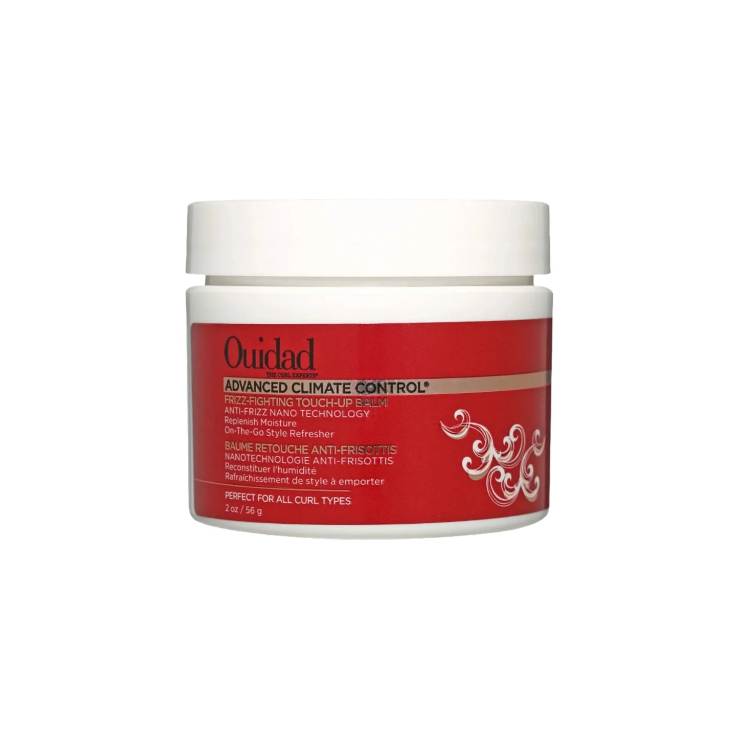 Ouidad Advanced Climate Control Frizz-Fighting Hair Styling Balm in 2 oz tube, designed to tame frizz and protect hair from environmental damage.