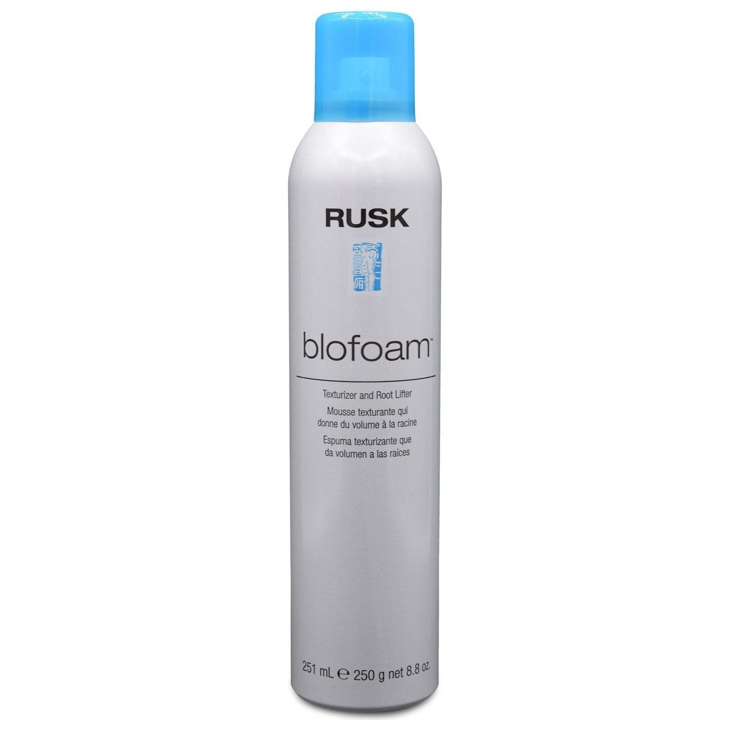 Rusk Blofoam Texturizer and Root Lifter hair styling product, 8.8 oz bottle, used for adding volume and texture to hair.