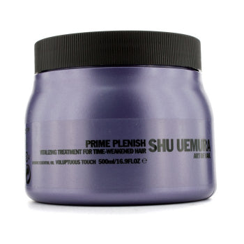Shu Uemura Prime Plenish Vitalizing Treatment Masque for time-weakened hair, salon hair styling product with nourishing formula.