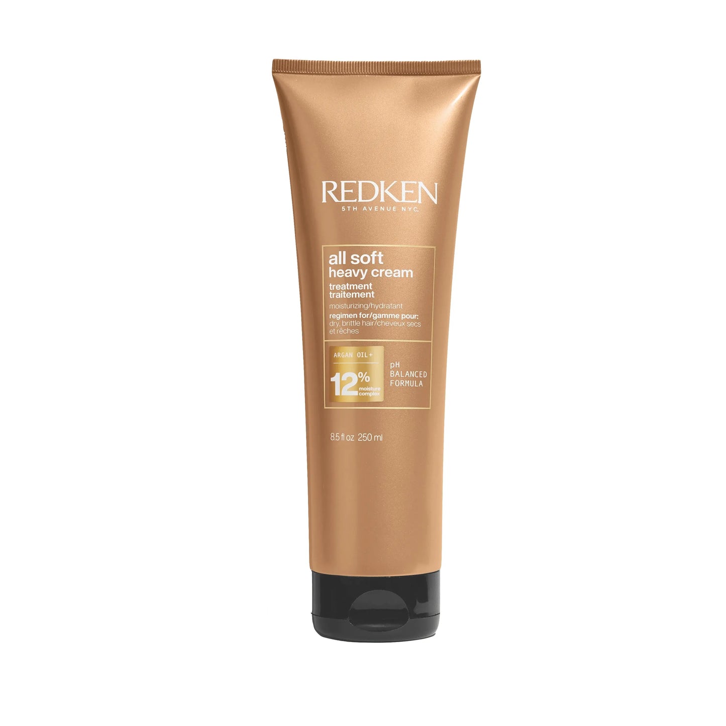 Redken All Soft Heavy Cream Hair Treatment with Argan Oil in 8.5 fl oz jar, smooths and softens dry hair.
