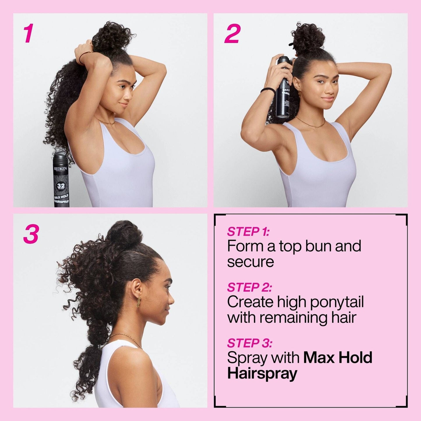 Redken Style Triple Take 32 extreme high hold hairspray in 4 oz bottle, showcasing the aerosol can and label.