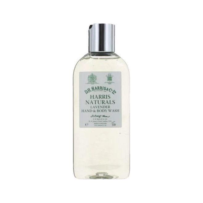 D. R. Harris & Co Lavender Hand and Body Wash in 200ml bottle, featuring a lavender scent and clear liquid in a pump dispenser.