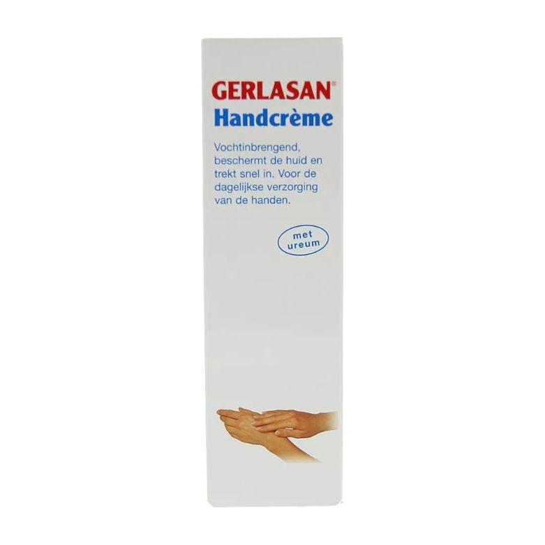 Gehwol Gerlasan Hand Cream in 2.6 oz tube, moisturizing and nourishing hand cream by Pasteur Pharmacy, with a white and blue packaging design.