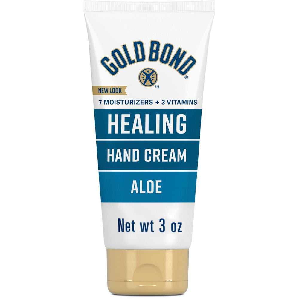 Gold Bond Ultimate Intensive Healing Hand Cream in 3 oz tube, featuring smooth, nourishing lotion for dry skin.