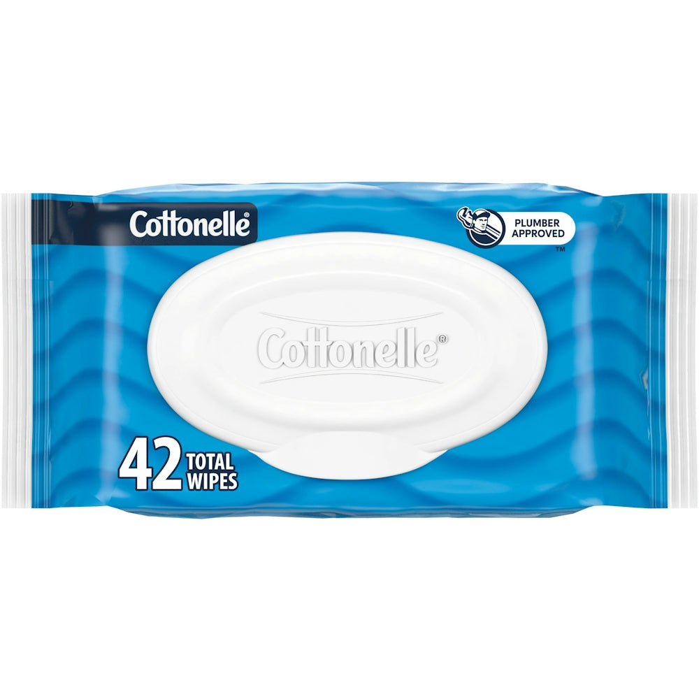 Cottonelle Fresh Care flushable wet wipes in a flip-top pack, designed for easy and hygienic hand and skin cleaning.