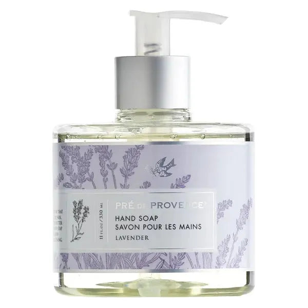 Lavender hand liquid soap in 11 oz bottle by Pre de Provence, featuring a floral lavender scent and gentle cleansing formula.