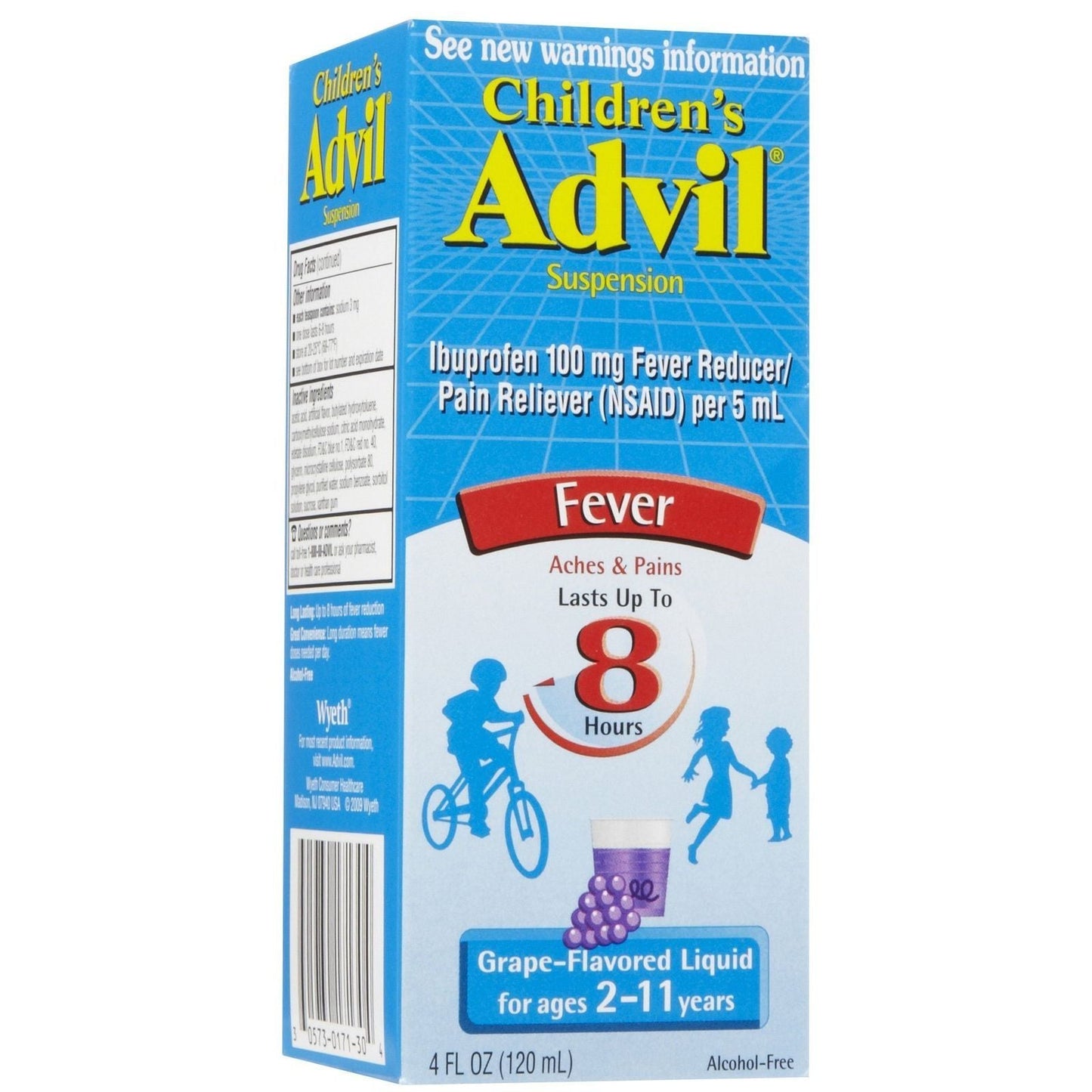 Advil Children's Pain Reliever and Fever Reducer liquid in grape flavor, 4 oz bottle, for children’s health and fever relief.