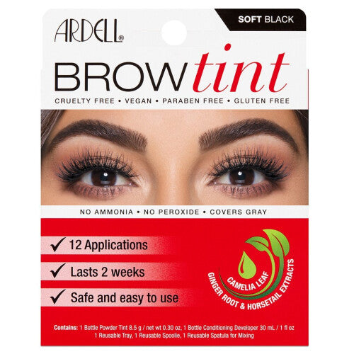 Ardell Brow Tint Soft Black 5-piece set for defining and tinting eyebrows, suitable for professional or personal use.