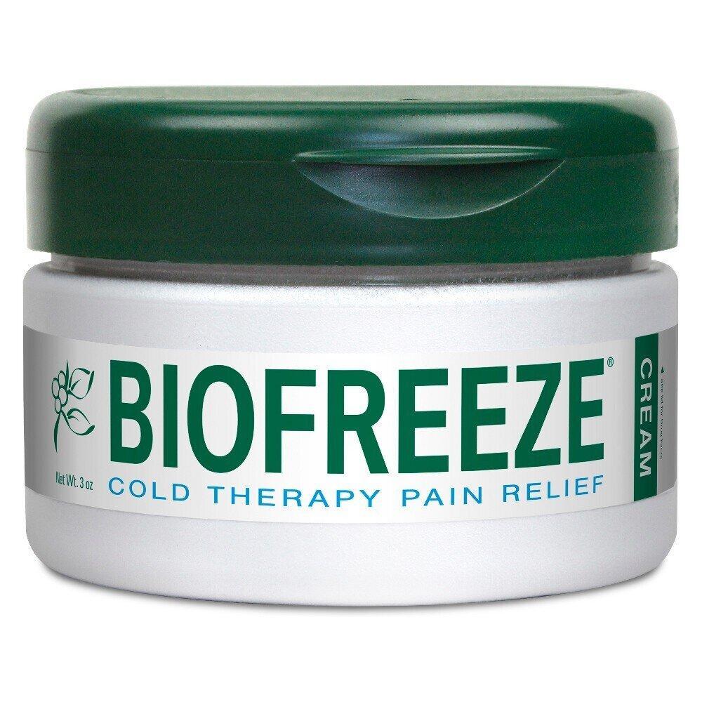 Biofreeze Menthol Pain Relief Cream 3 oz box from Pasteur Pharmacy, soothing topical analgesic for muscle and joint pain.